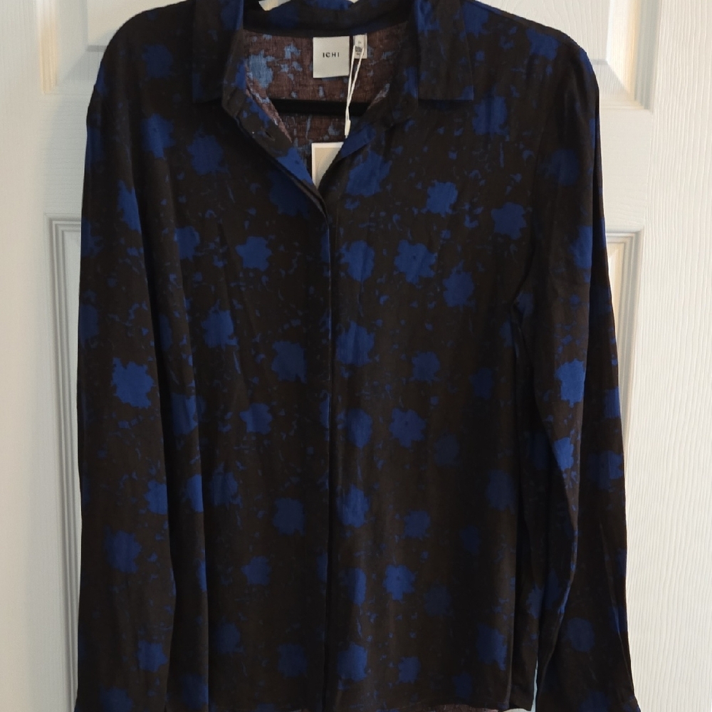 ICHI Blue and Brown Patterned Shirt NWT